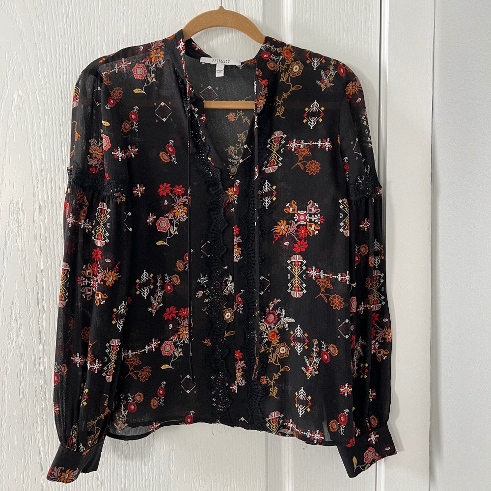 Derek Lam 10 Crosby—Silk Lace Trimmed Floral Blouse